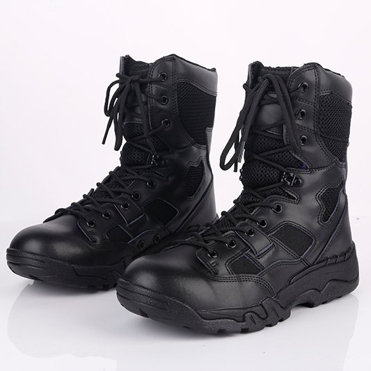 black leather tactical combat boots