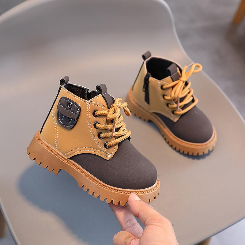 Wholesale Casual Boys Toddler Leather Boots Children Fashion New Style Winter Shoes for Girls Zipper Little Boots for Kids Ankle