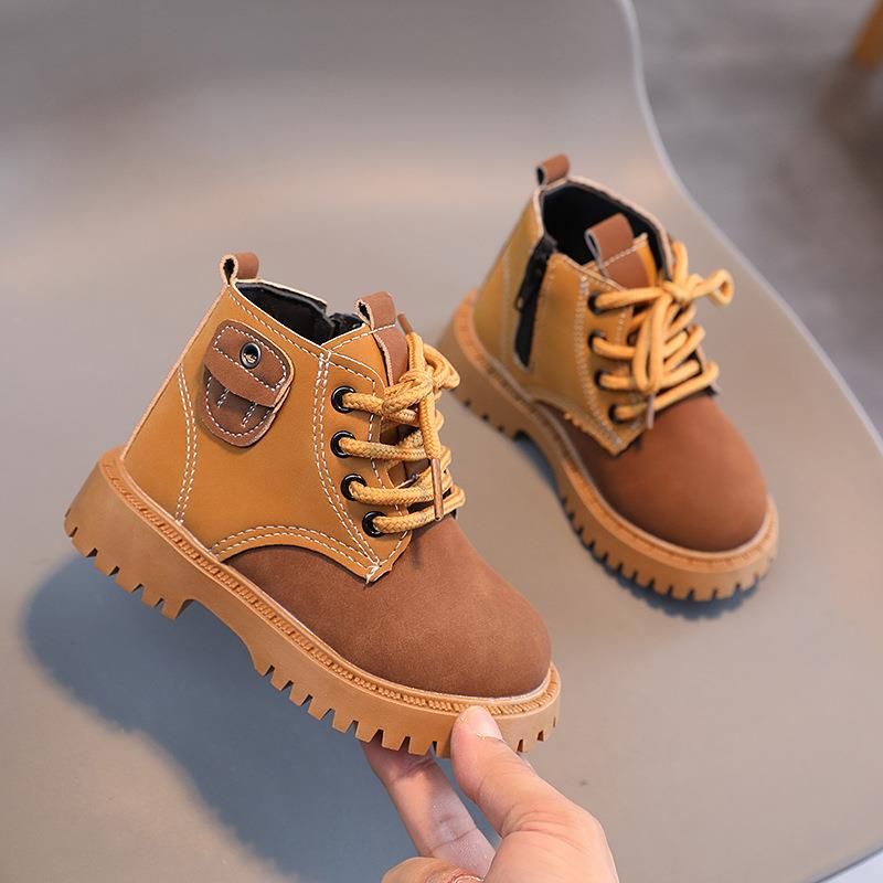 Wholesale Casual Boys Toddler Leather Boots Children Fashion New Style Winter Shoes for Girls Zipper Little Boots for Kids Ankle