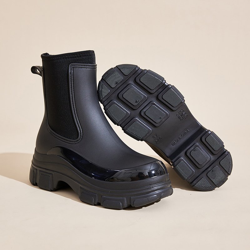 PVC Anti-Slip Fashion Waterproof Rain Boots thick sole Winter Waterproof Ankle Shoes for Women and Children Outdoor Water Shoes