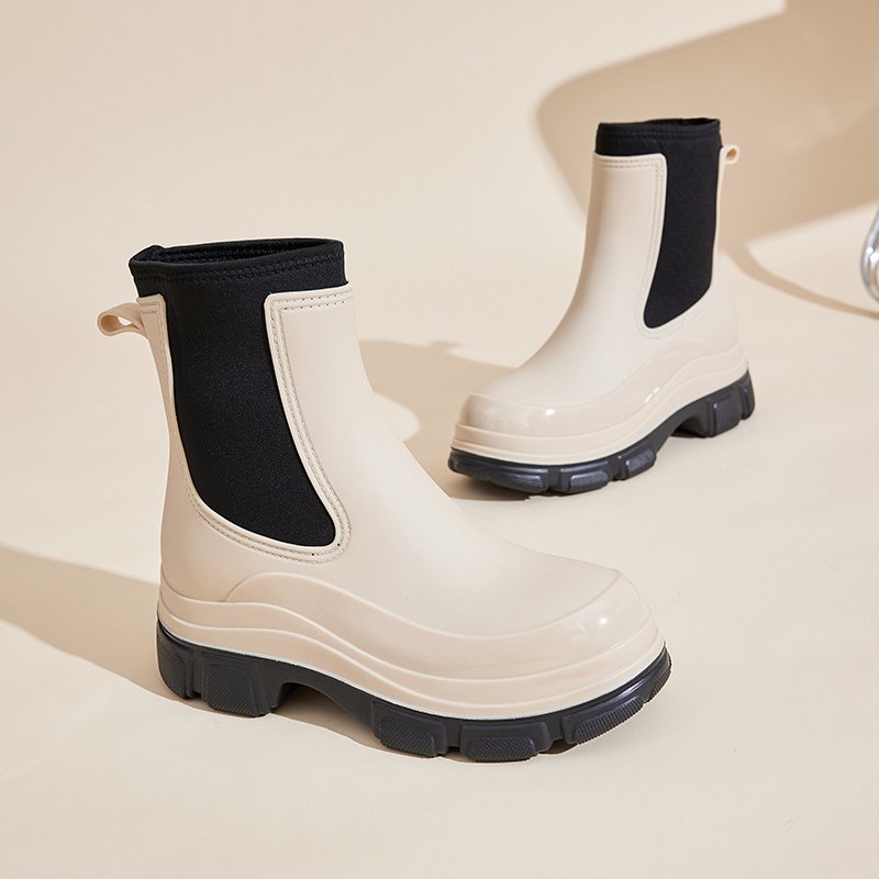 PVC Anti-Slip Fashion Waterproof Rain Boots thick sole Winter Waterproof Ankle Shoes for Women and Children Outdoor Water Shoes