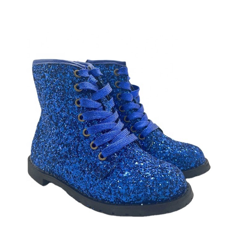 New style match color lace-up toddler kids boots shiny glitter short boots for girls party
