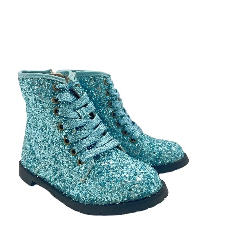 New style match color lace-up toddler kids boots shiny glitter short boots for girls party