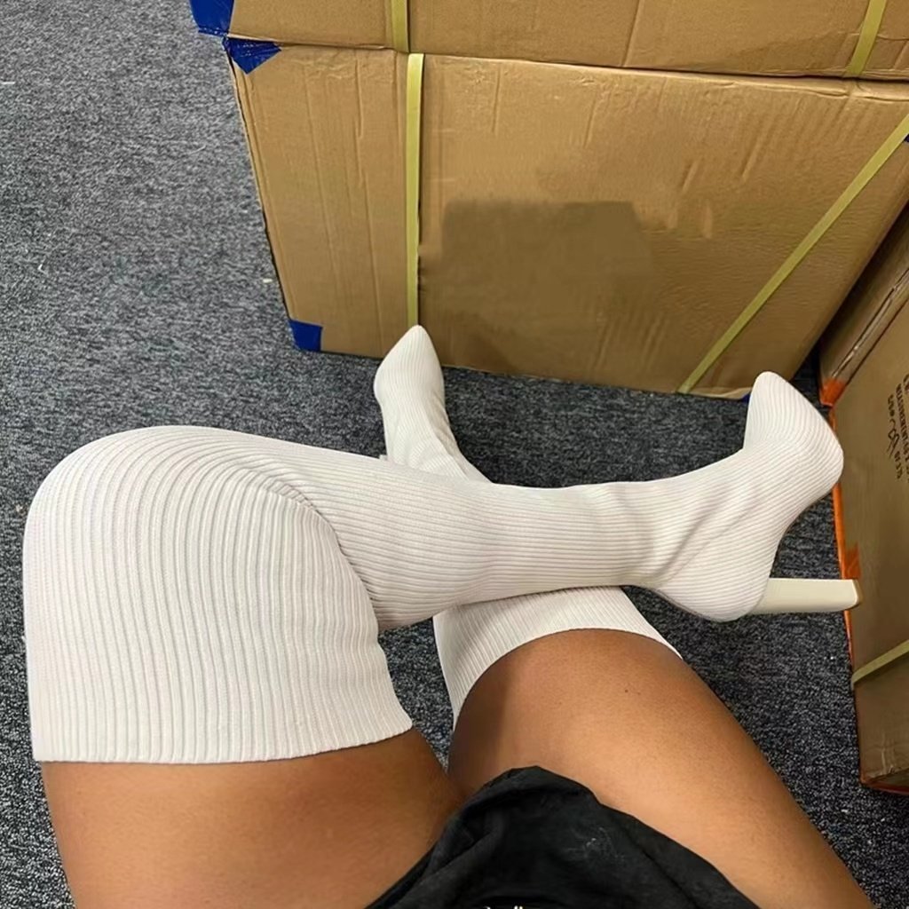 Wholesale Sexy Women's Solid Color Overknee Thigh High Stiletto Moccasin Boots 2022