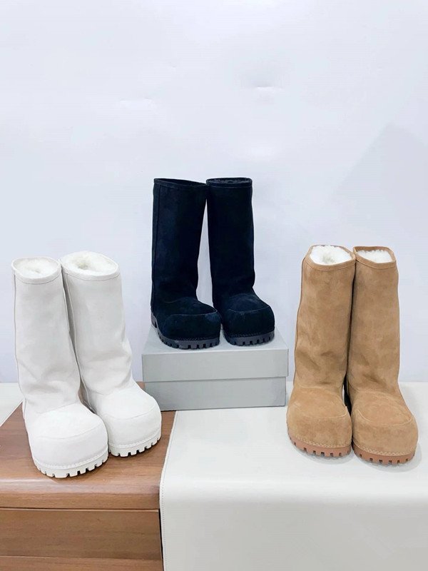 2024 Winter New Big Head Snow Boots Thick Solid Color Bottom High Barrel Bread Boots Women's Height Increasing Warm Cotton Shoes