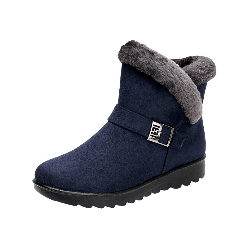Winter outside keep warm buckle plus velvet zipper flat soles platform ankle boots women's snow boots