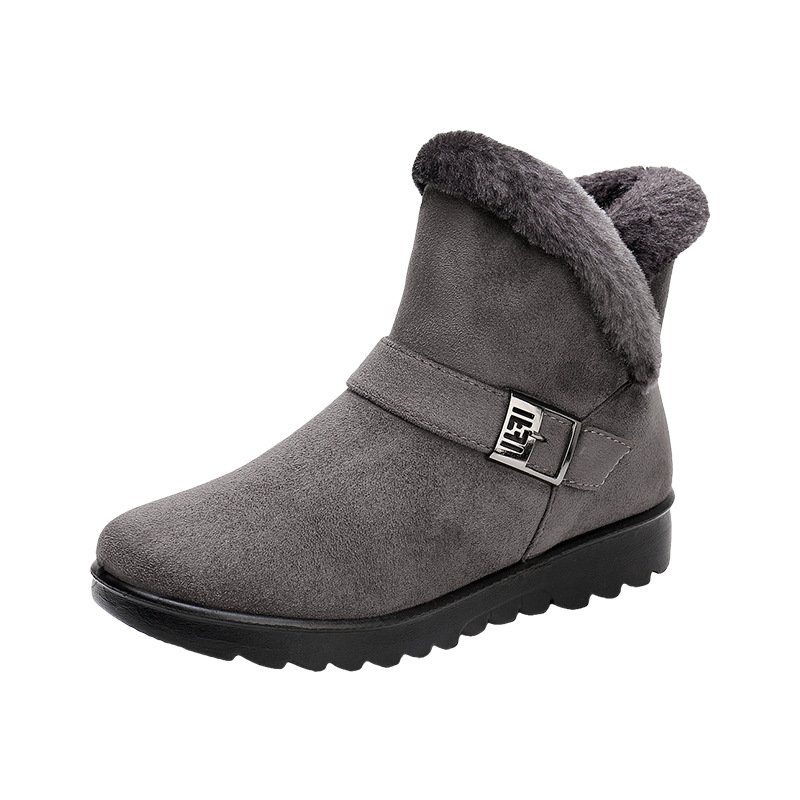 Winter outside keep warm buckle plus velvet zipper flat soles platform ankle boots women's snow boots