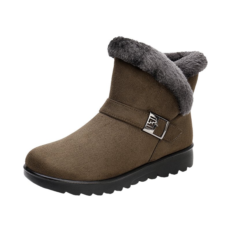 Winter outside keep warm buckle plus velvet zipper flat soles platform ankle boots women's snow boots