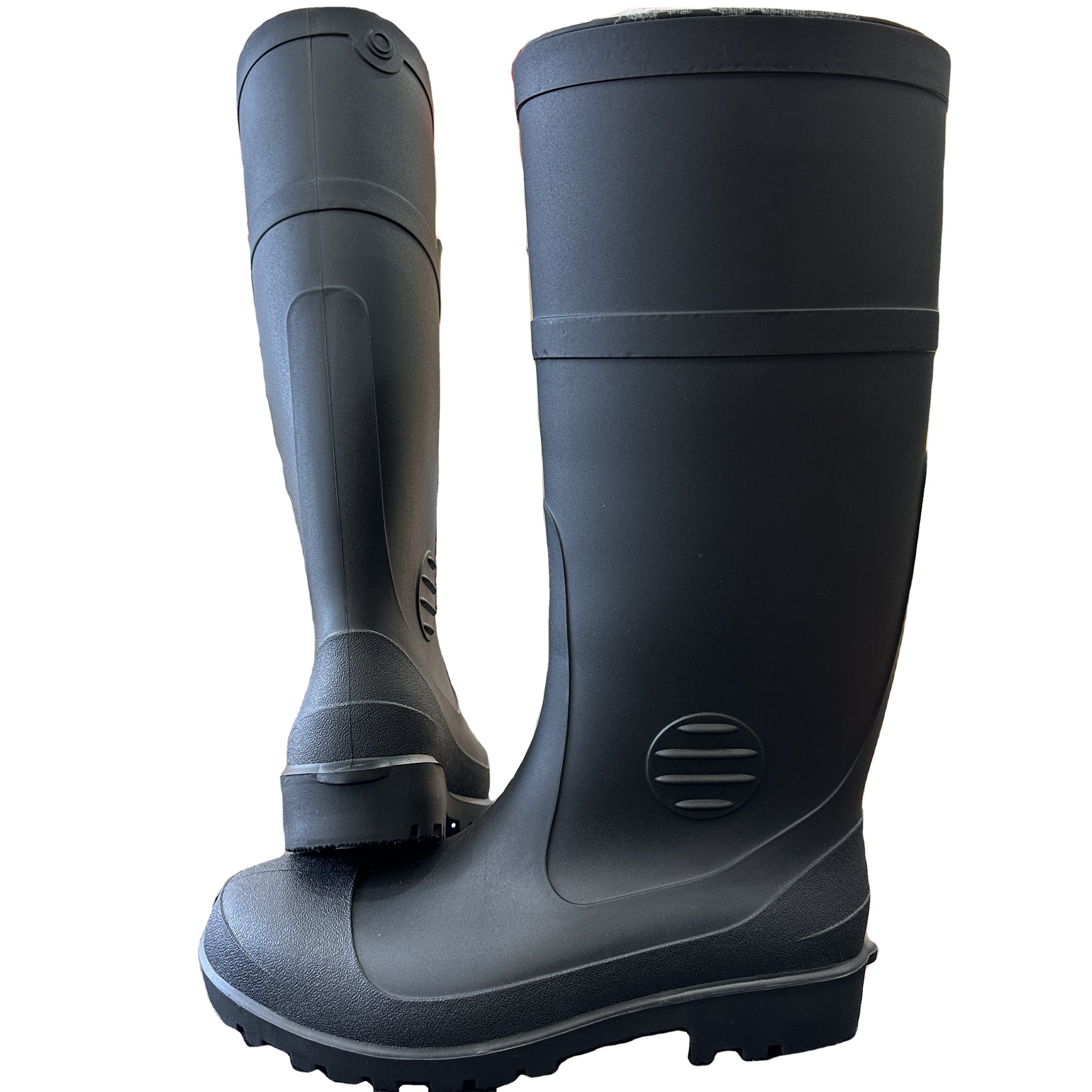 Wholesale Low Price Plastic pure black Boot Men Steel Toe PVC Safety Construction Boots For Worker