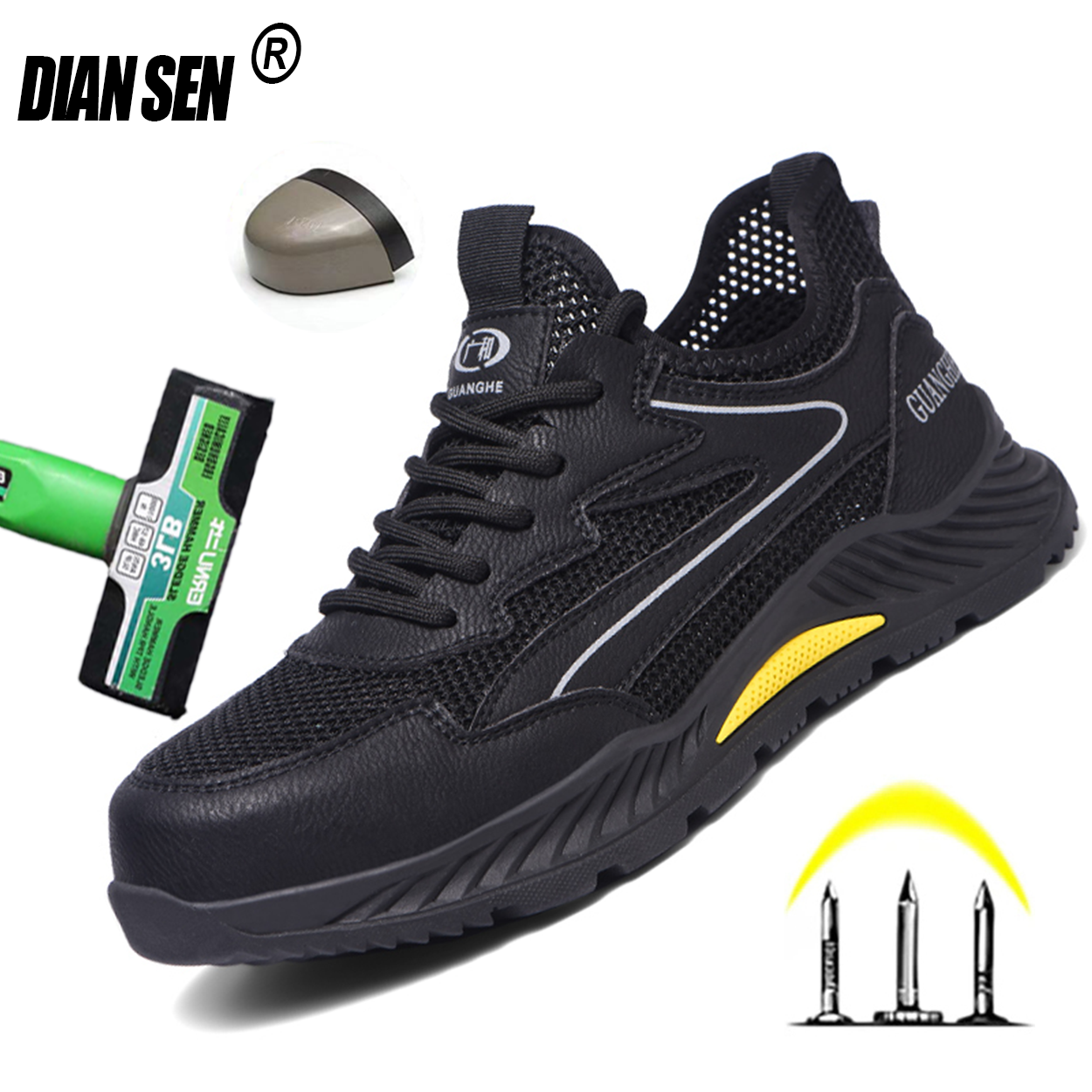 Diansen 687 Factory price anti smashing work boots puncture-proof lightweight man steel toe safety shoes