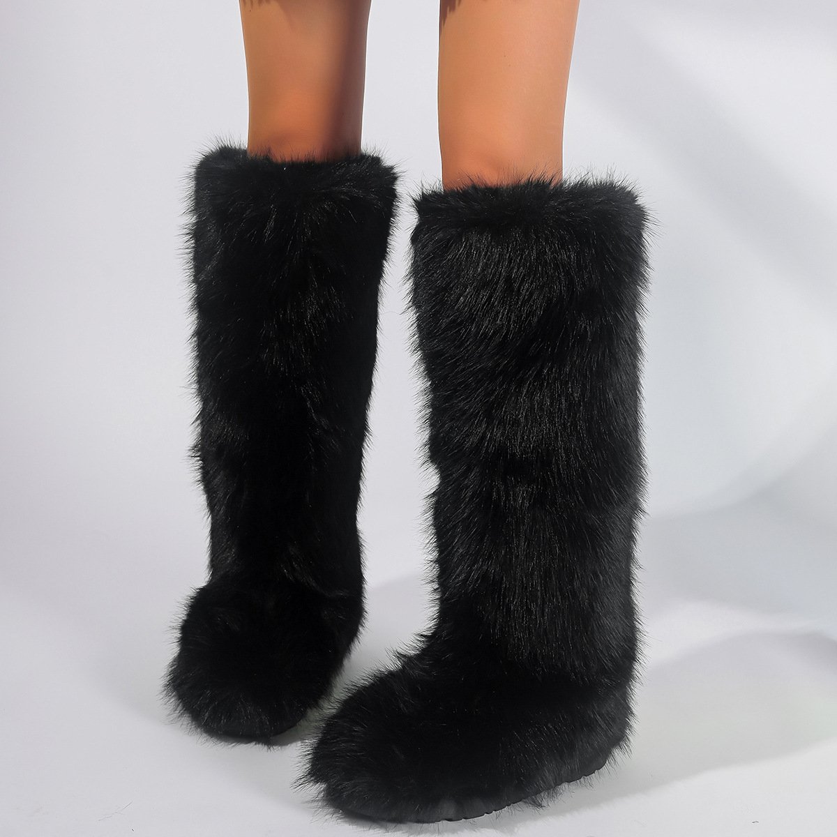 Fashion Winter Knee High Snow Boots Custom Faux Fur Boots Women