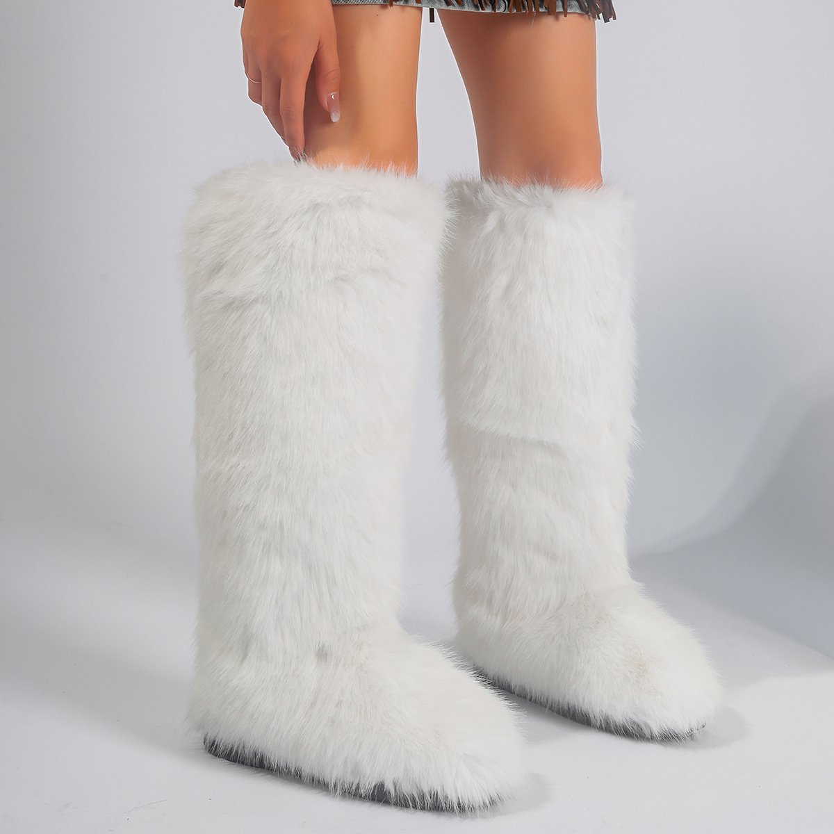 Fashion Winter Knee High Snow Boots Custom Faux Fur Boots Women
