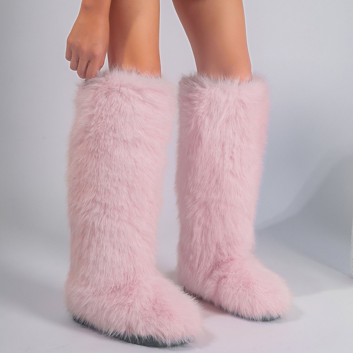Fashion Winter Knee High Snow Boots Custom Faux Fur Boots Women
