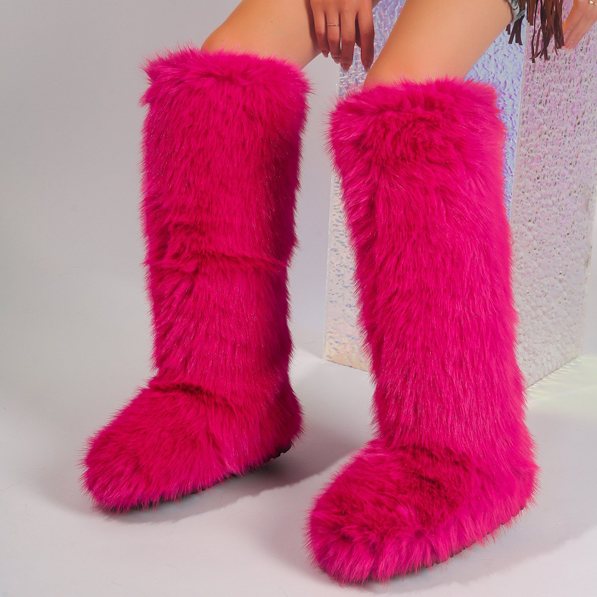 Fashion Winter Knee High Snow Boots Custom Faux Fur Boots Women