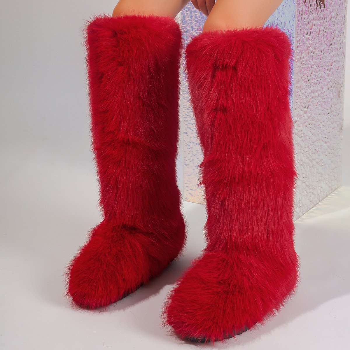 Fashion Winter Knee High Snow Boots Custom Faux Fur Boots Women
