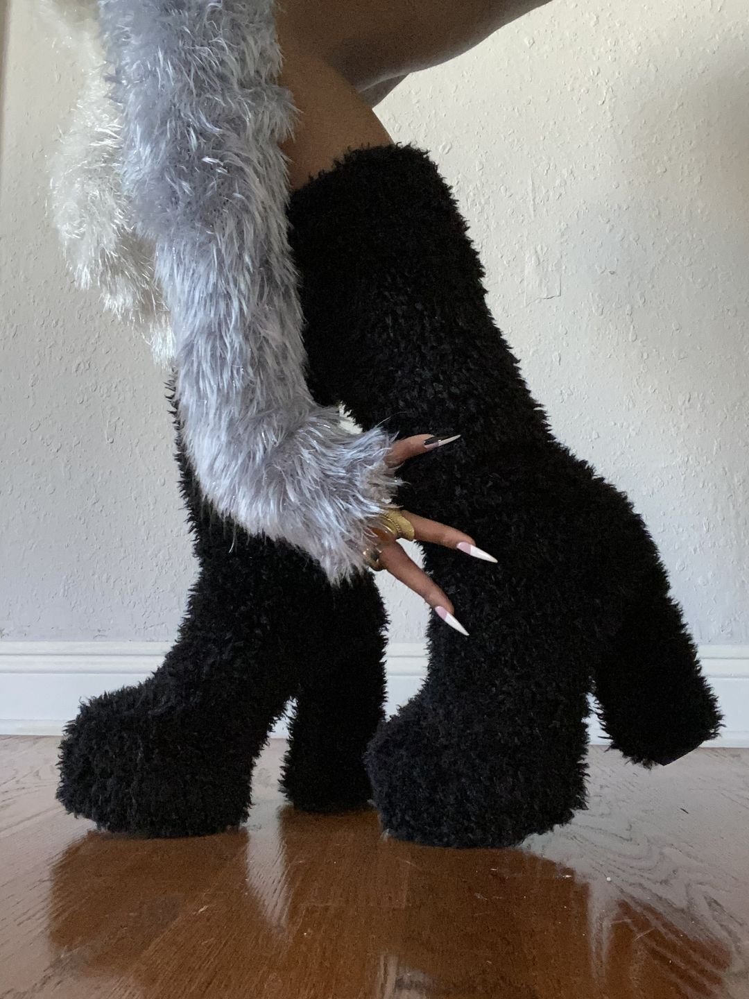 NSB052 Women Fashion New Fur Vegan Shearling Platform Chunky Heel Knee High Boot