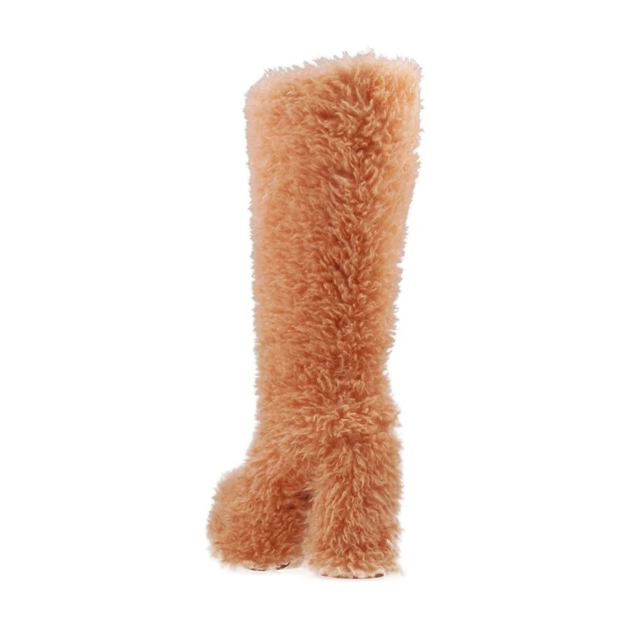 NSB052 Women Fashion New Fur Vegan Shearling Platform Chunky Heel Knee High Boot