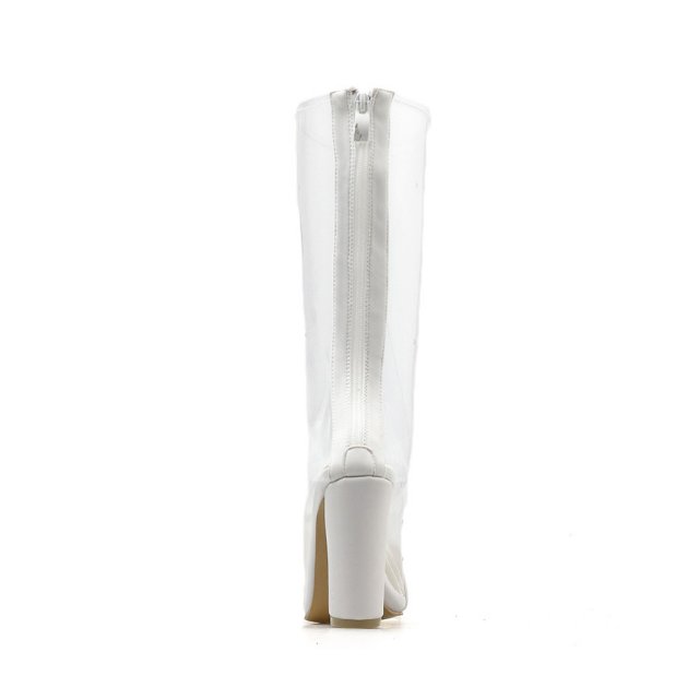 women ladies transparent high rain heel boots