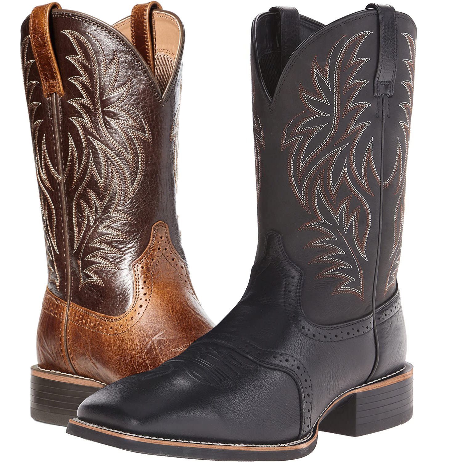 Wide head high tube embroidery flower gentlemen cowboy boots casual fashion men designer carved low heel winter knight boots
