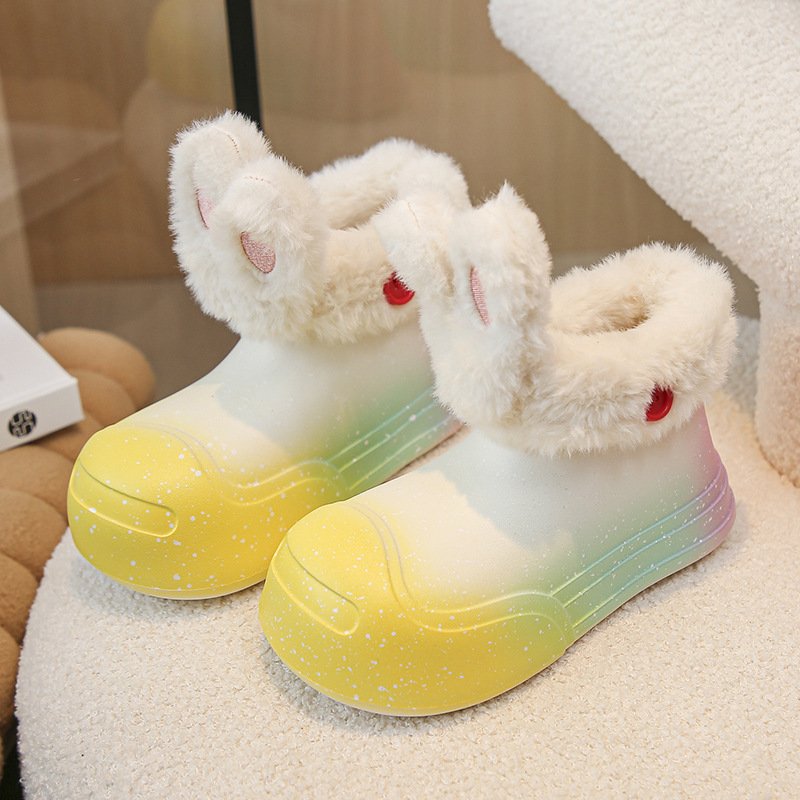 Anti slip Girls' Cute Bunny Ears EVA Waterproof Shoes Women and Children's Plush Lining Rain Boots