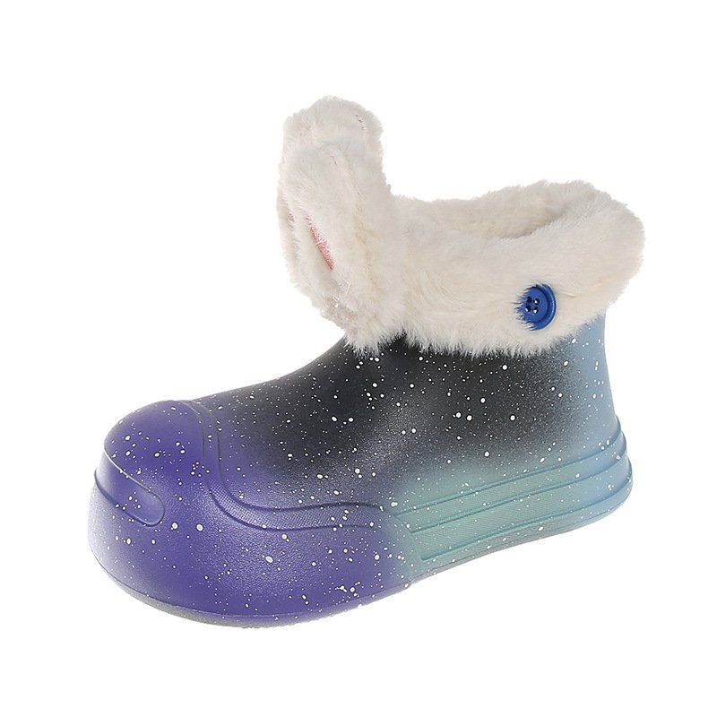 Anti slip Girls' Cute Bunny Ears EVA Waterproof Shoes Women and Children's Plush Lining Rain Boots