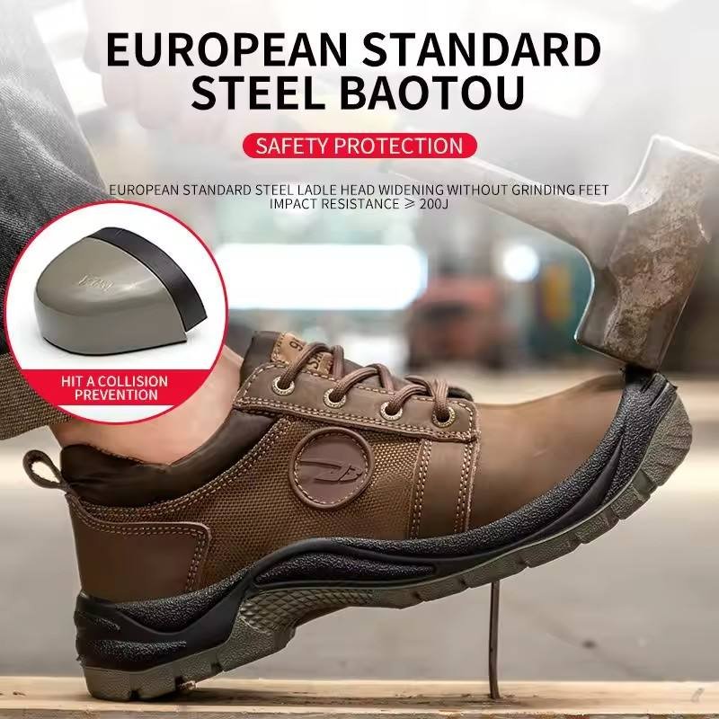 OEM Genuine Leather Safety Shoes Steel Toe Work Boots Construction Mens botas de seguridad Industrial
