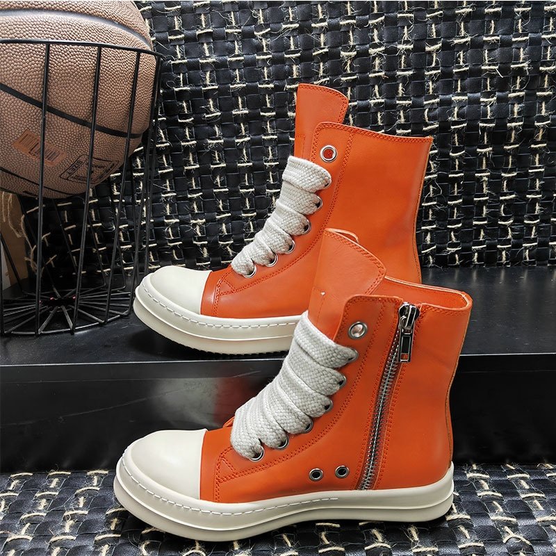 Round Toe Street High Top Board Sneakers Black Leather Casual Women Ankle Winter Shoes Women Zip Lace Up Motorcycle Boots
