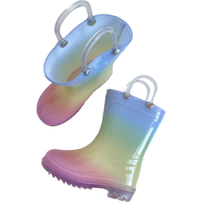 Manufacture Classic Children's Light Baby Cartoon PVC Kids Rain Boots with Handles for Child
