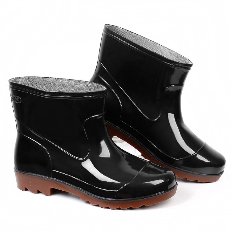 Black Low Cut Rain Boots for Men PVC Waterproof Non-Slip Sole Garden Shoes Outdoor Ankle Rain Boots Water Shoes