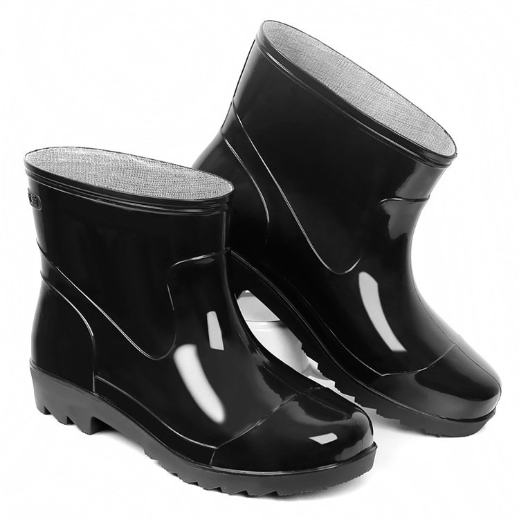 Black Low Cut Rain Boots for Men PVC Waterproof Non-Slip Sole Garden Shoes Outdoor Ankle Rain Boots Water Shoes