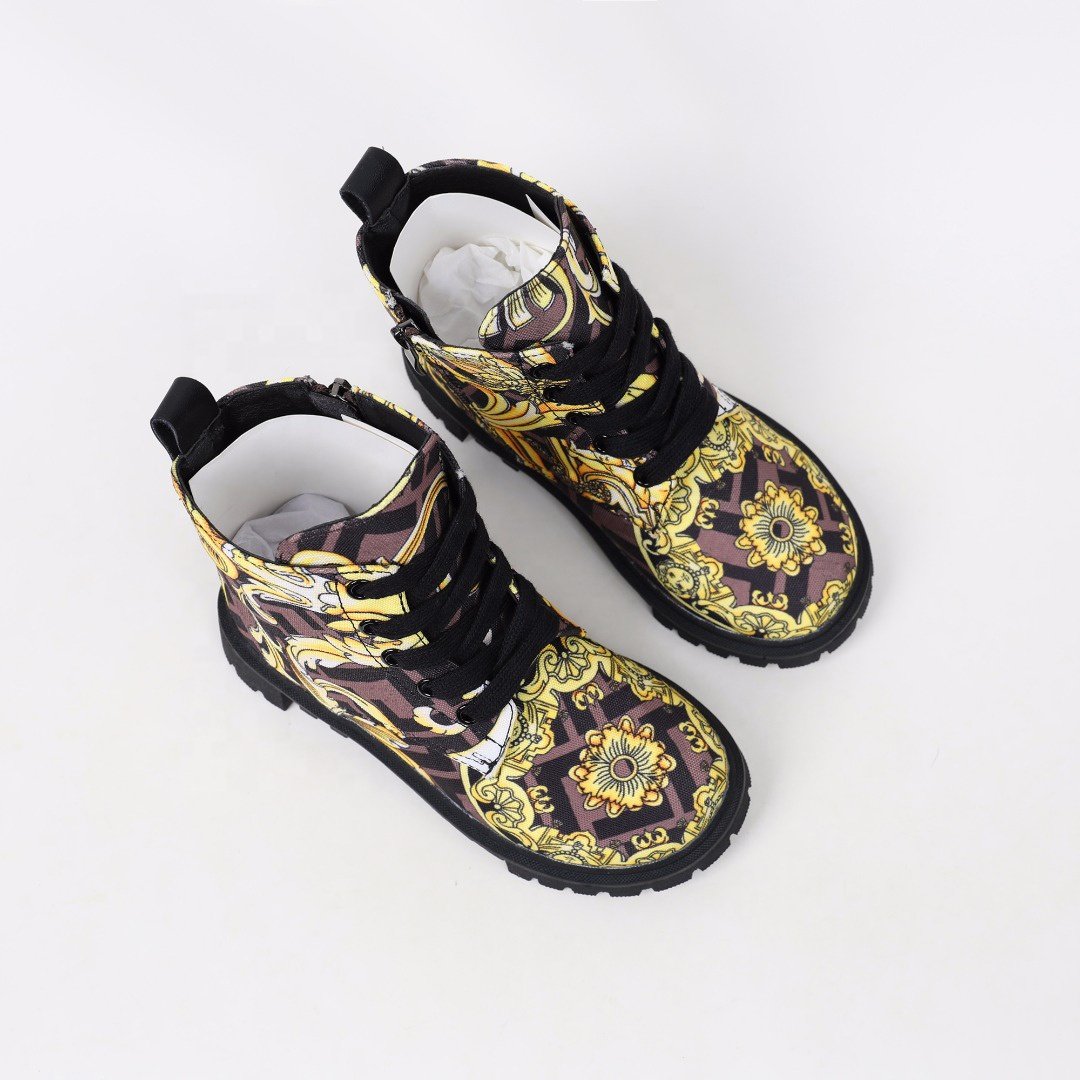 Designer shoes kids famous brands new style fashion print high-top boys boots latest round toe lace up Martin boots girls shoes