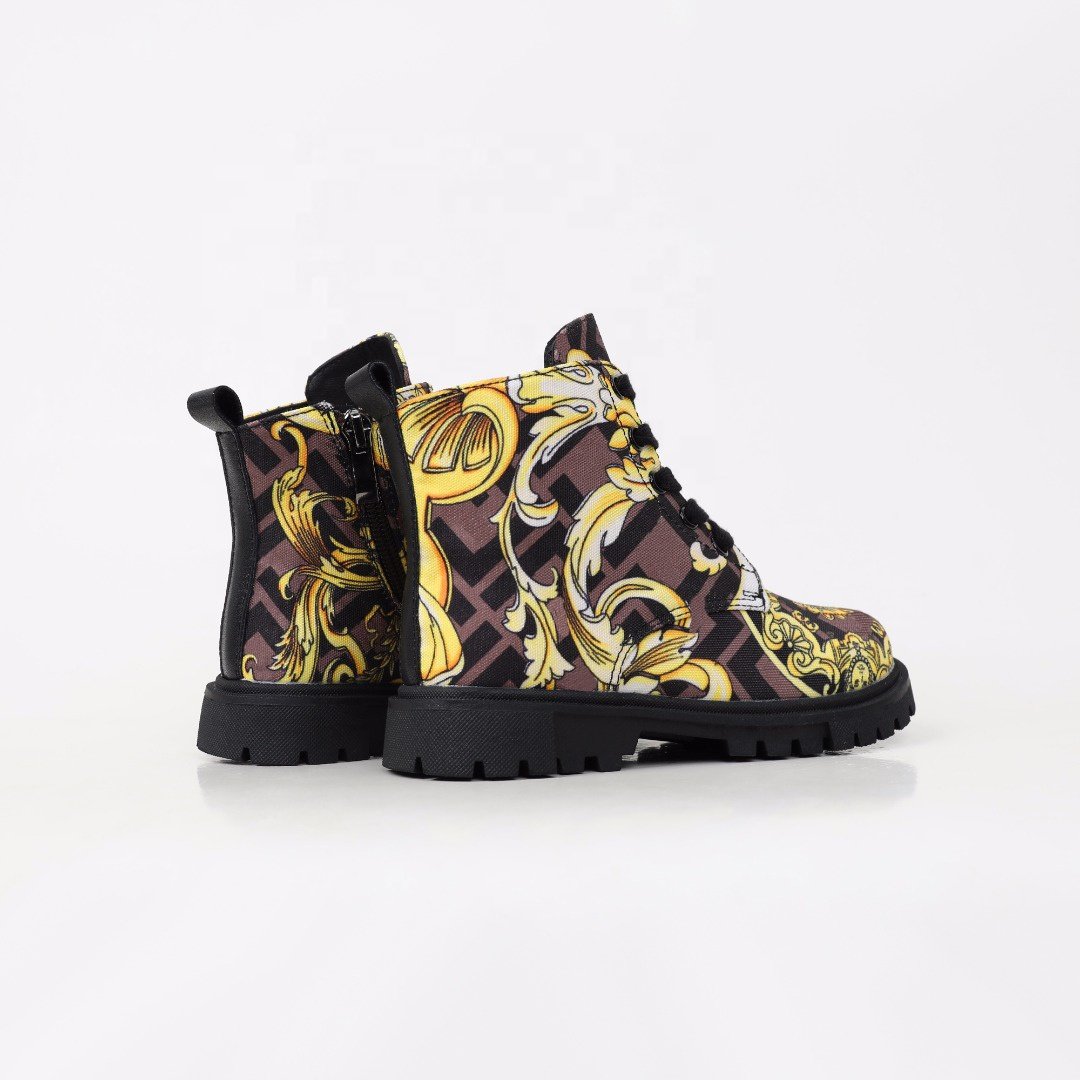 Designer shoes kids famous brands new style fashion print high-top boys boots latest round toe lace up Martin boots girls shoes