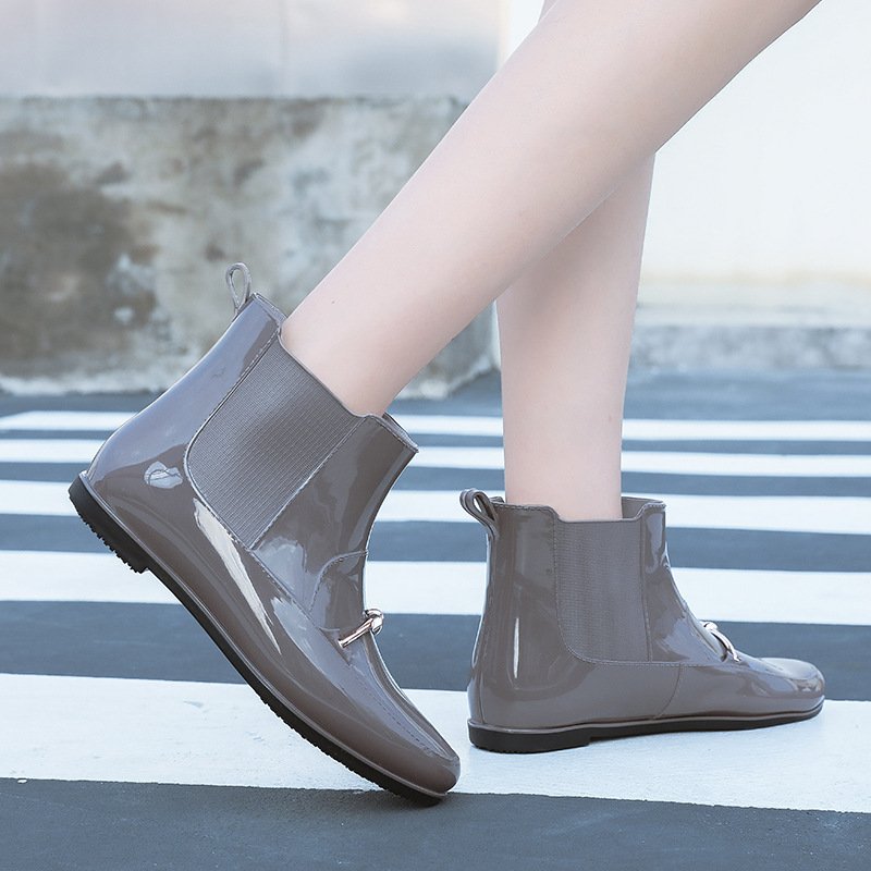 Womens Pvc Rain Shoes Outdoor Fashion Metal Buckle Rain Boots Waterproof