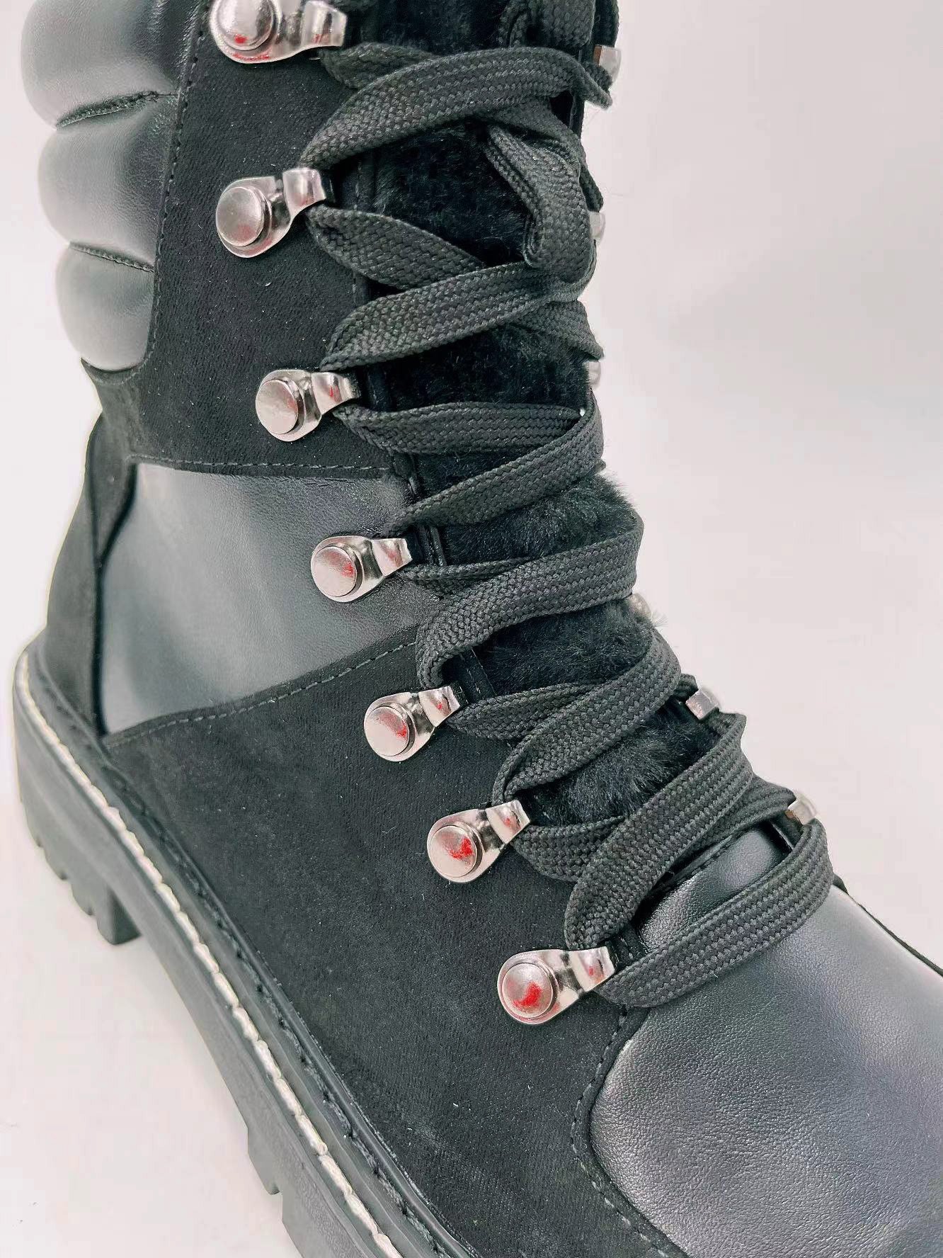 Milan China Manufacturer Anti slippery women's hiking ankle boots stylish black PU winter shoes flat work boots for women