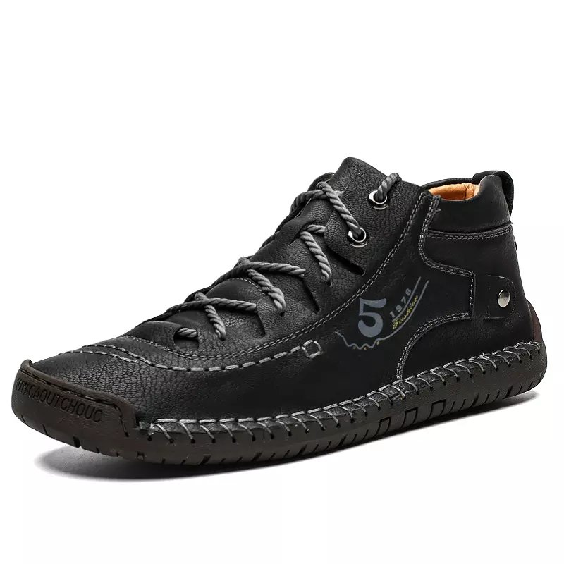 Factory Supply Drop Shipping Lace Up Large Size Fiber Leather Flat Mens Casual Walking Boots