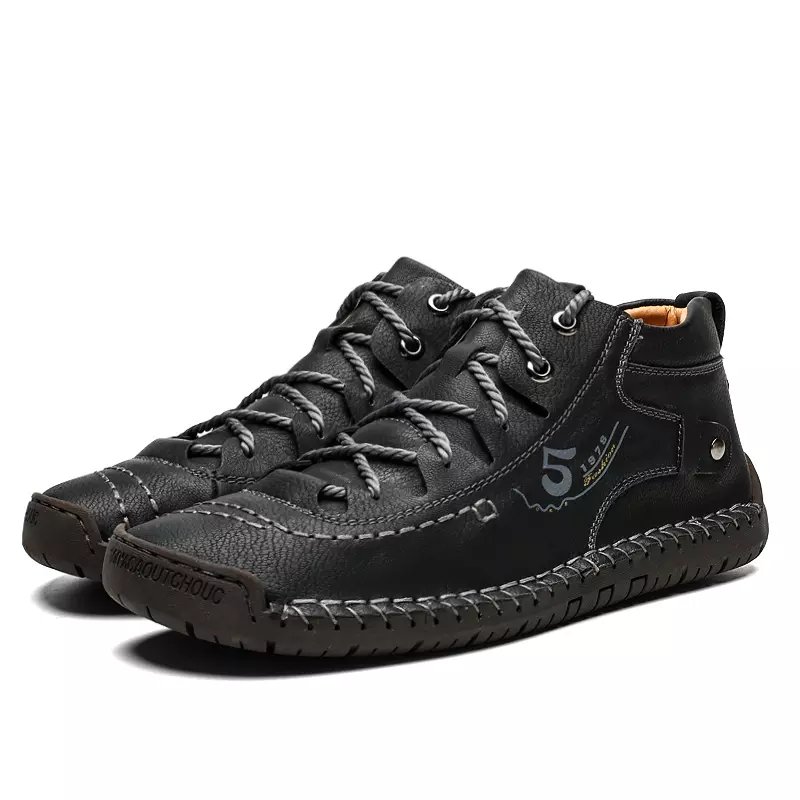 Factory Supply Drop Shipping Lace Up Large Size Fiber Leather Flat Mens Casual Walking Boots