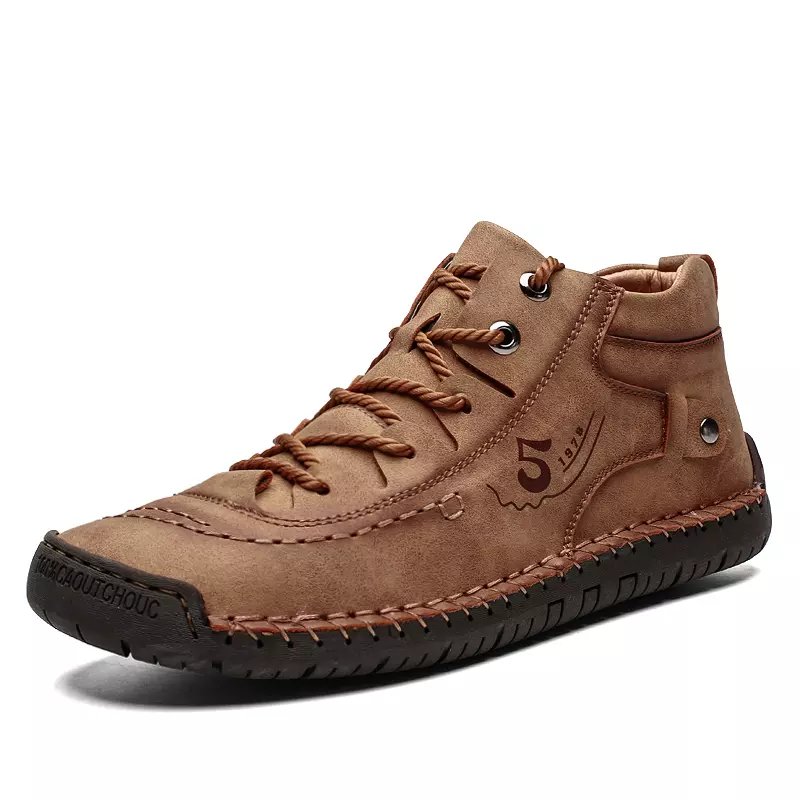 Factory Supply Drop Shipping Lace Up Large Size Fiber Leather Flat Mens Casual Walking Boots