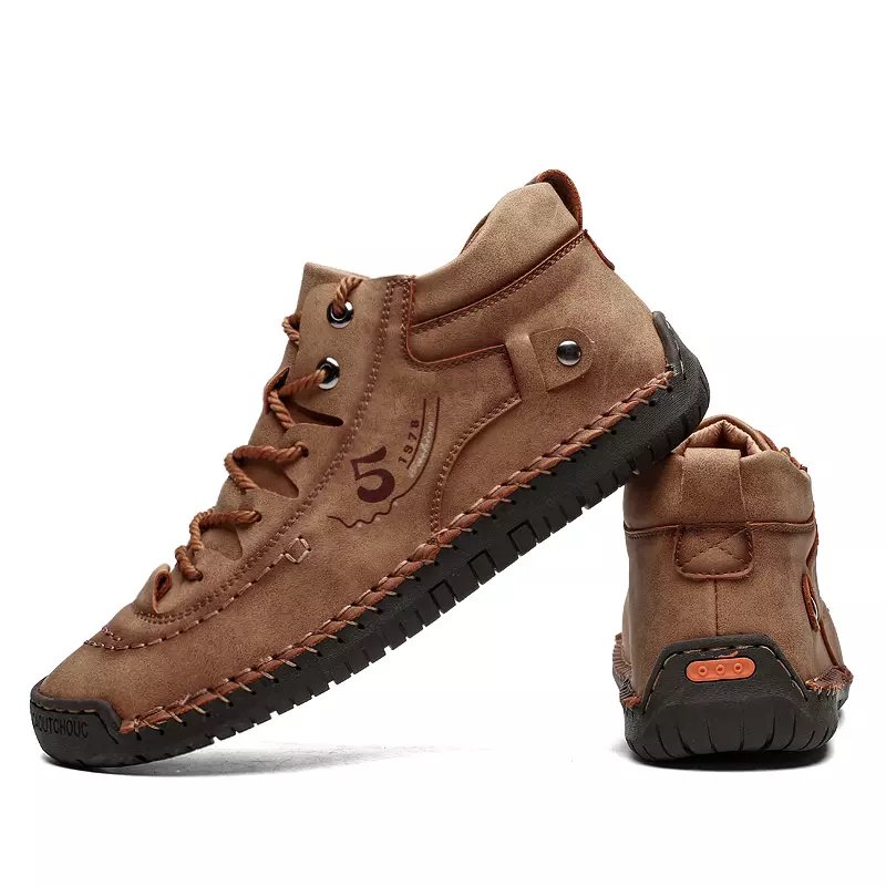 Factory Supply Drop Shipping Lace Up Large Size Fiber Leather Flat Mens Casual Walking Boots