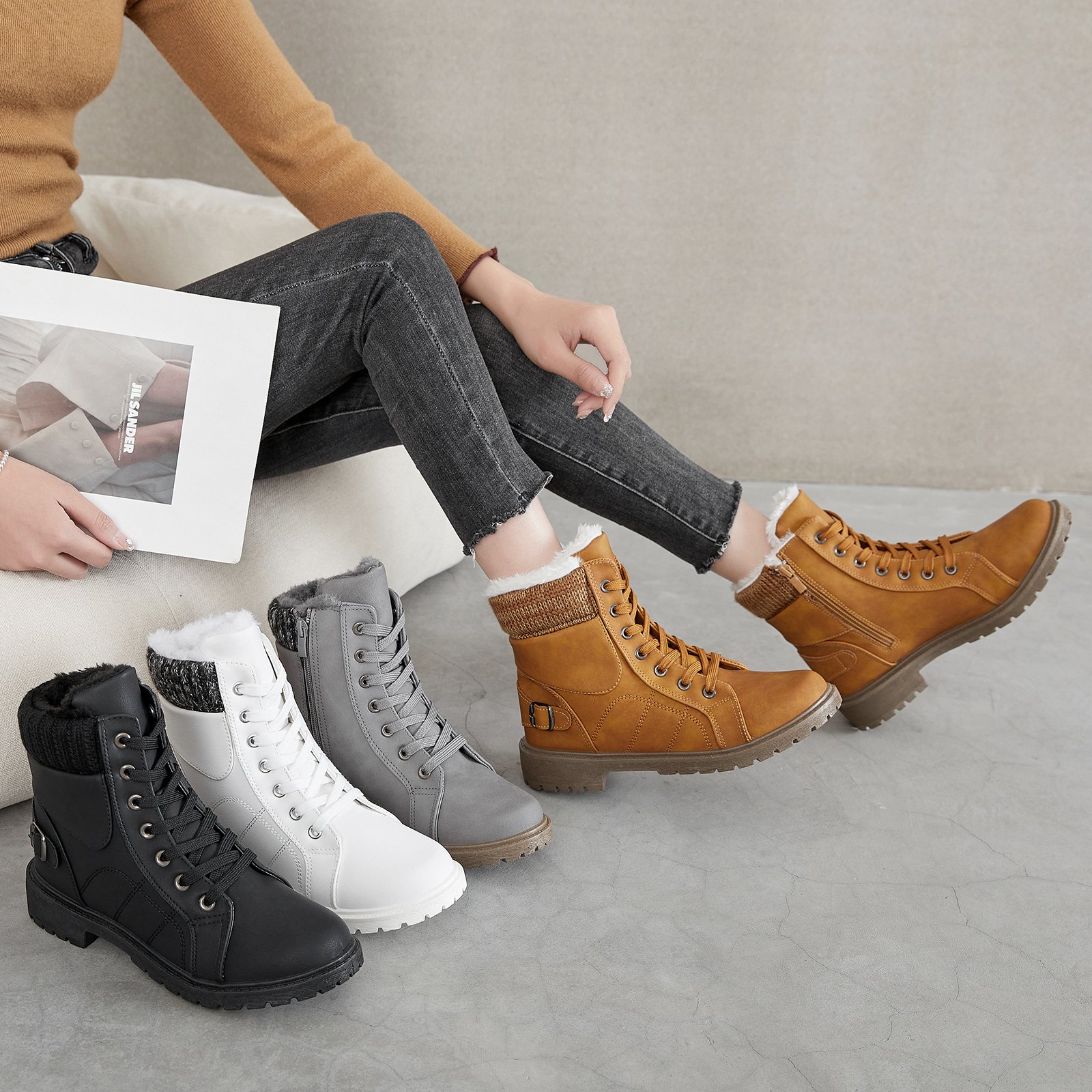 XRH Customized Bulk PVC Sole Faux Fur Lining Half Boots Wholesale Casual Waterproof Ladies Snow Winter Ankle Boots For Women