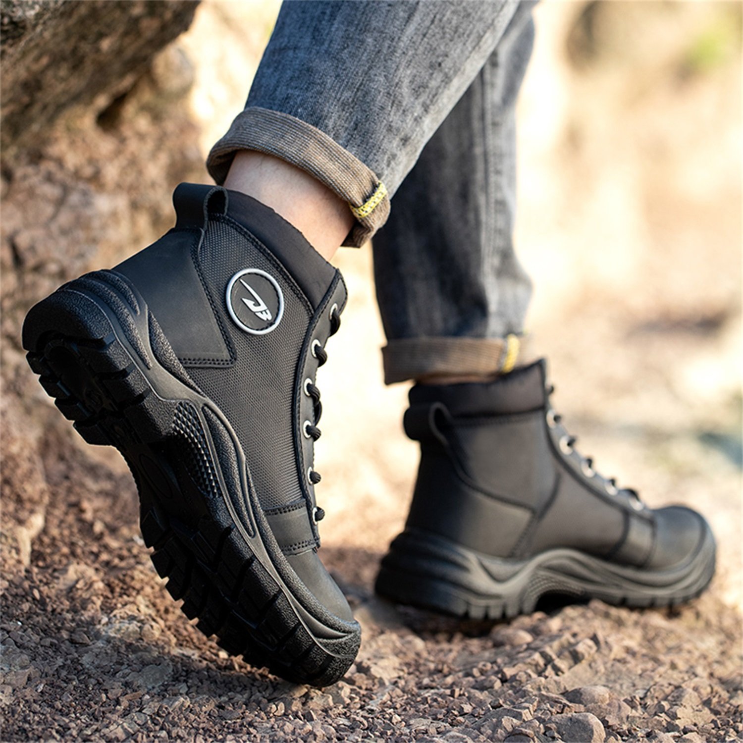 WEJUMP GENUINE LEATHER Puncture-Proof Security Safety Boots