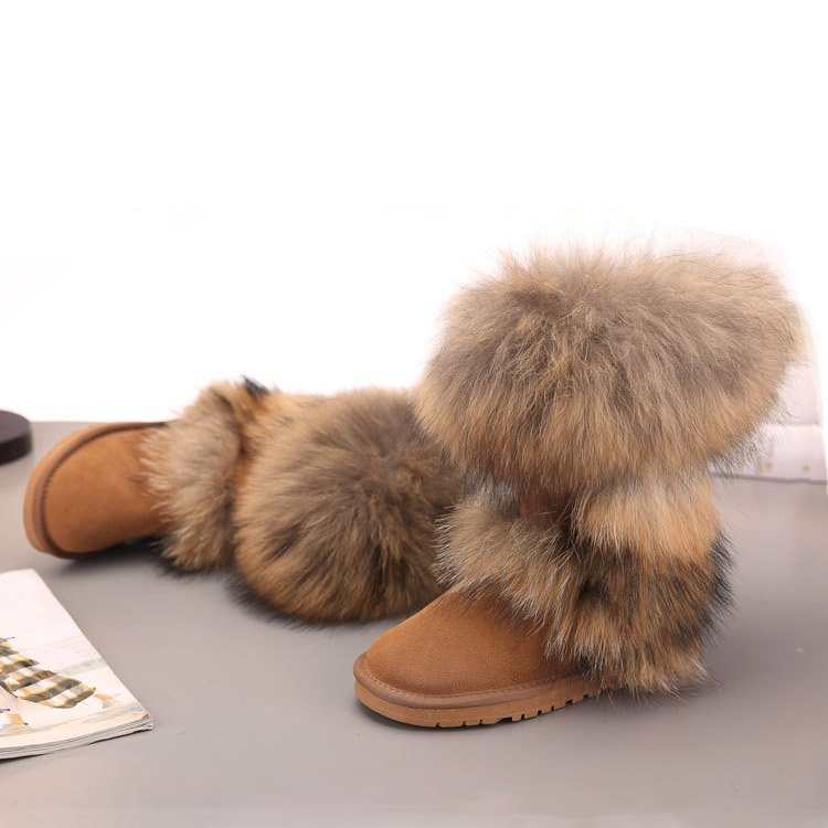 Plus Size Real Racoon Fur Boots Warm Casual Women Shoes Furry Genuine Leather Snow Women Winter Boots 2020