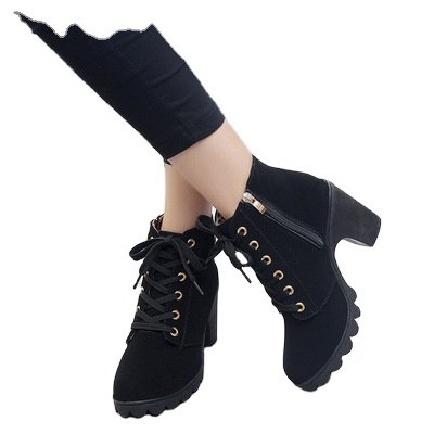 Martin boots women's lace up round head women's boots frosted thick high heels short boots