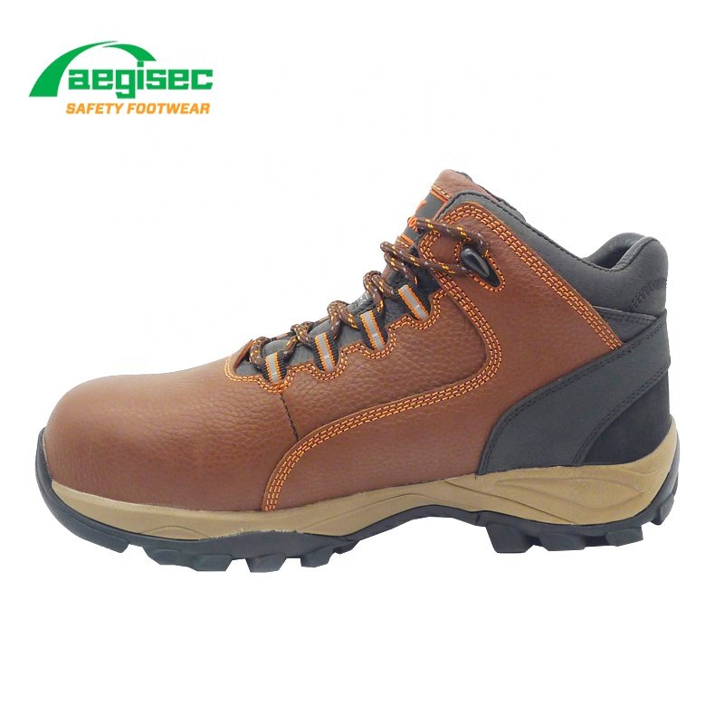 AEGISEC durable steel toe safety sports shoes cow leather anti slip rubber sole industrial work boots for men
