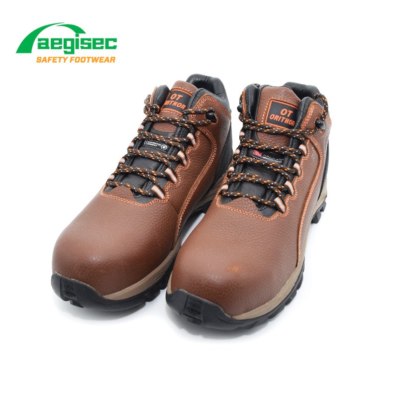 AEGISEC durable steel toe safety sports shoes cow leather anti slip rubber sole industrial work boots for men