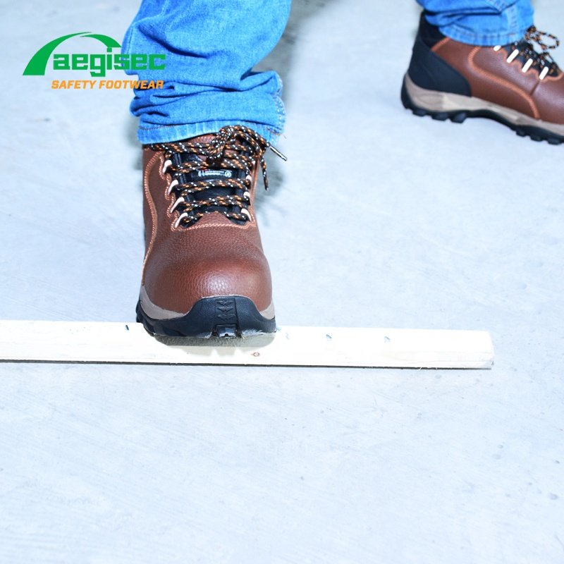 AEGISEC durable steel toe safety sports shoes cow leather anti slip rubber sole industrial work boots for men