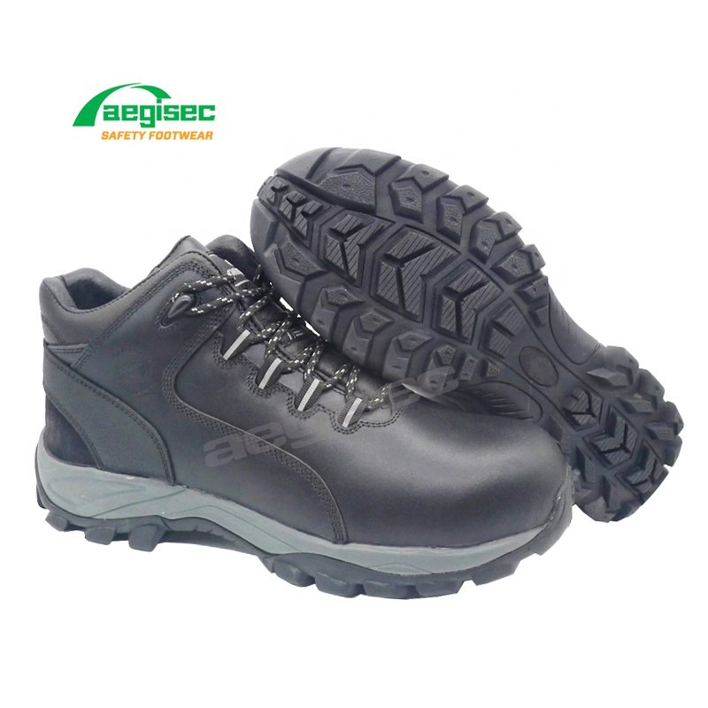 AEGISEC durable steel toe safety sports shoes cow leather anti slip rubber sole industrial work boots for men