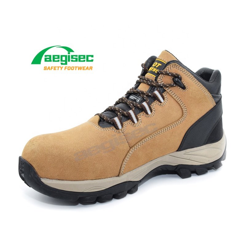 AEGISEC durable steel toe safety sports shoes cow leather anti slip rubber sole industrial work boots for men
