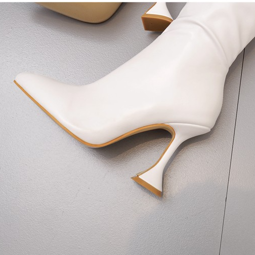 Botas Largas De Mujer Big Size Stocking Tube Fashion Kitten Heel Over the Knee White Thigh High Women Boots