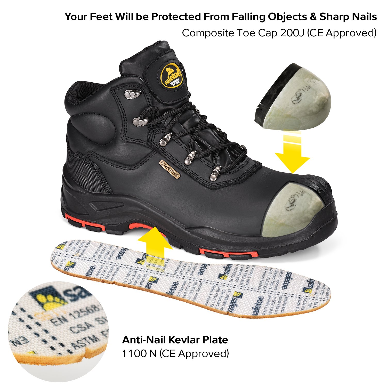 S3 Waterproof Genuine Leather Work Boots Non Slip Composite Toe 8 Inch Safety Shoes