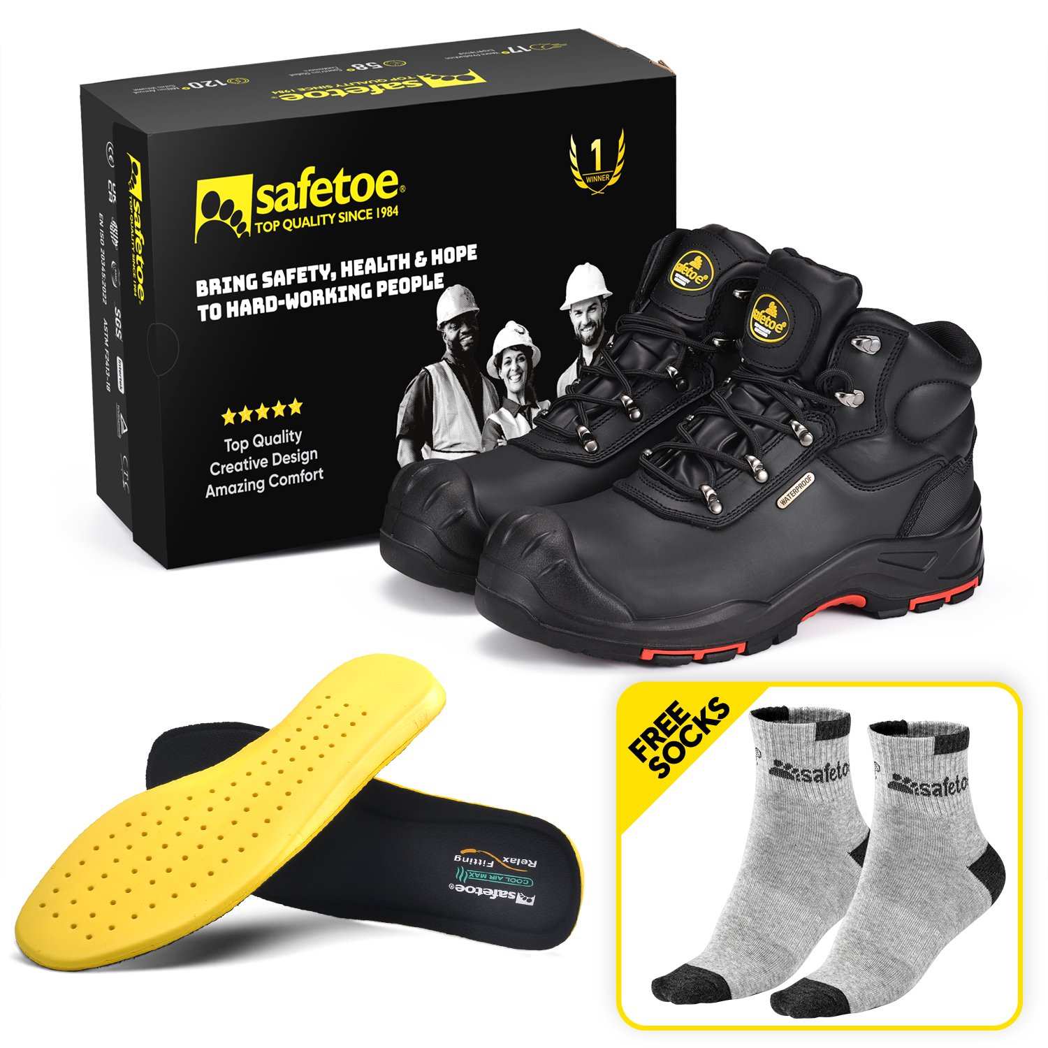 S3 Waterproof Genuine Leather Work Boots Non Slip Composite Toe 8 Inch Safety Shoes